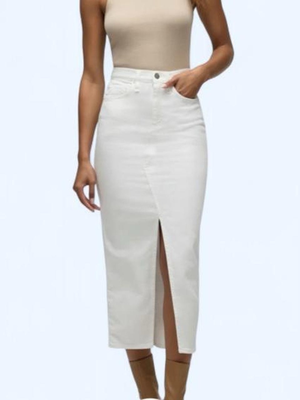 Hudson - White Midi Pencil Skirt with Front Slit - Size 28